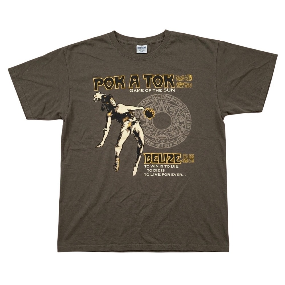 Gildan Pok A Tok T-Shirt Women Brown New Belize Game of the Sun Graphic Tee